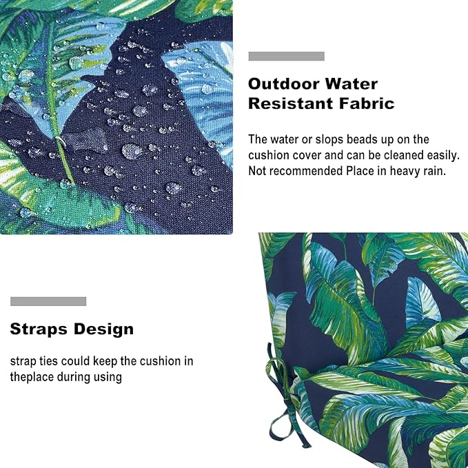 DYTXIII Outdoor High Back Chair Cushions Set of 2, 44"x22" Water Repellent Patio Seat Cushions with Elastic Sponge, All Weather Chair Pads for Rocking, Dining Chairs, Patio Furniture - Hanalei Lagoon
