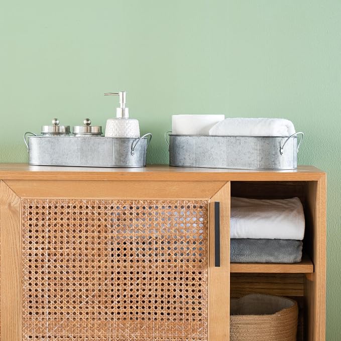 Mkono Metal Storage Basket, Toilet Paper Holder Bathroom decor, 2 Pack | Silver, Farmhouse Galvanized Metal Tray, Back of Toilet Tank Organizer, Decorative Bin, Bathroom Bedroom Living Room Office