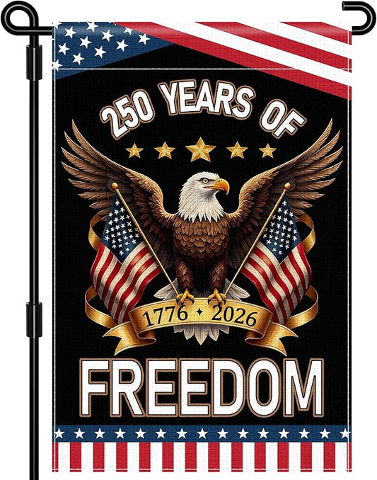 250th Anniversary America Garden Flag, 250 Years of Freedom USA Flag with Eagle Design Patriotic Banner Double-Sided Garden Flag