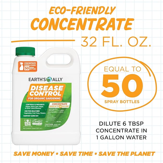 Earth's Ally Disease Control Concentrate for Plants Concentrate 32 oz | Fungicide Treatment for Powdery Mildew, Blight, Black Spot, Fungus - Use on Plant & Rose Diseases & More