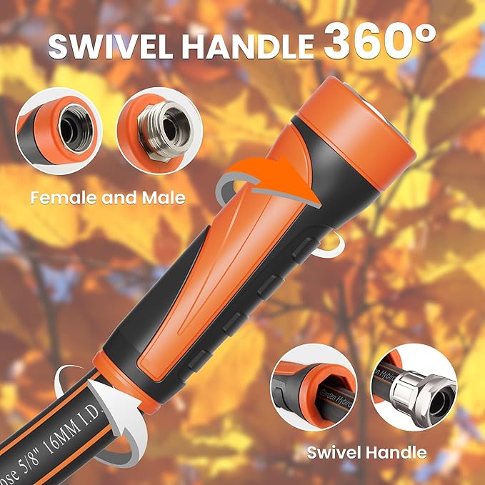 Giraffe Tools Garden Hose 5/8", Water Hose Heavy Duty, Flexible, Lightweight Hybrid Hose with Swivel Handle, 25ft Male to Female Fittings, Burst 600 PSI
