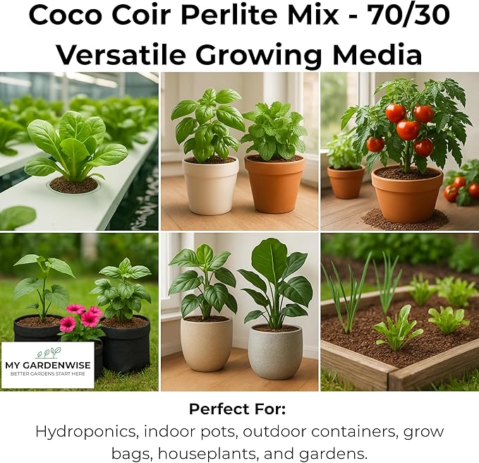 GARDENWISE Coco Perlite - Coco Coir Perlite Mix - 70/30 Growing Media - Hydroponic, Indoor & Outdoor, Grow Bags & House Plants (3 quarts)