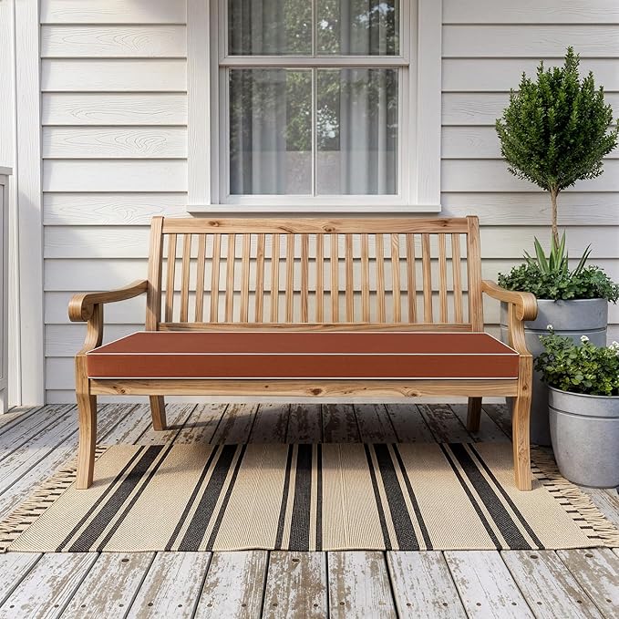 MIULEE Burnt Orange Outdoor Bench Cushion 42x18x3 Inch Waterproof 3-Year Color Fastness Patio Furniture Cushions for Porch Swing, Garden Bench Sofa Couch with Adjustable Ties No Slip Design