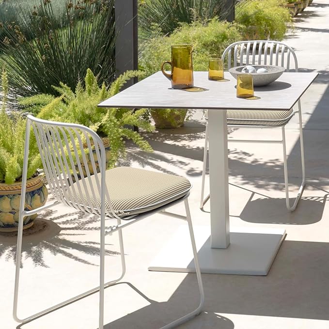 DYTXIII Set of 4 Outdoor Chair Cushions with Ties,Water Repellent Patio Chair Pads 17"x 16" for Outdoor Furniture,Round Corner Seat Cushions for Garden Yard Kitchen Stripe Beige