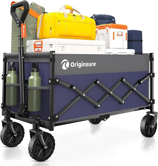 Originsure Collapsible Wagon Cart Foldable - Lightweight Portable Heavy Duty Folding Beach Wagons with Wheels - Outdoor Utility Carts for Grocery, Camping, Shopping with Large Capacity - Grey&Purple