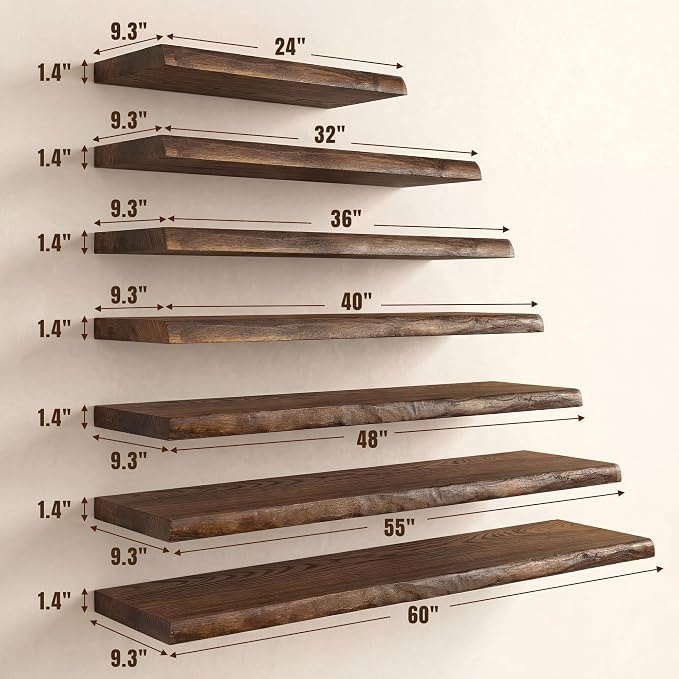 40" Live Edge Floating Shelf, Solid Elm Wood Wall Shelf | 1.4" Extra Thick, 9.3" Deep, FSC Certified Vintage Finish for Bedroom, Kitchen & Bathroom Storage Decor