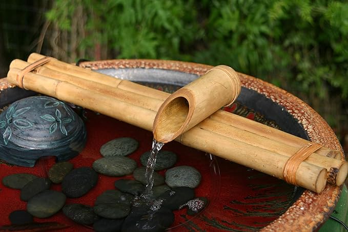 18” Bamboo Fountain Kit – Three Arm Spout with Quiet Pump for Indoor/Outdoor Bowl Fountains – Container Not Included | Natural Bamboo Water Feature for Zen Garden, Patio & Home Décor