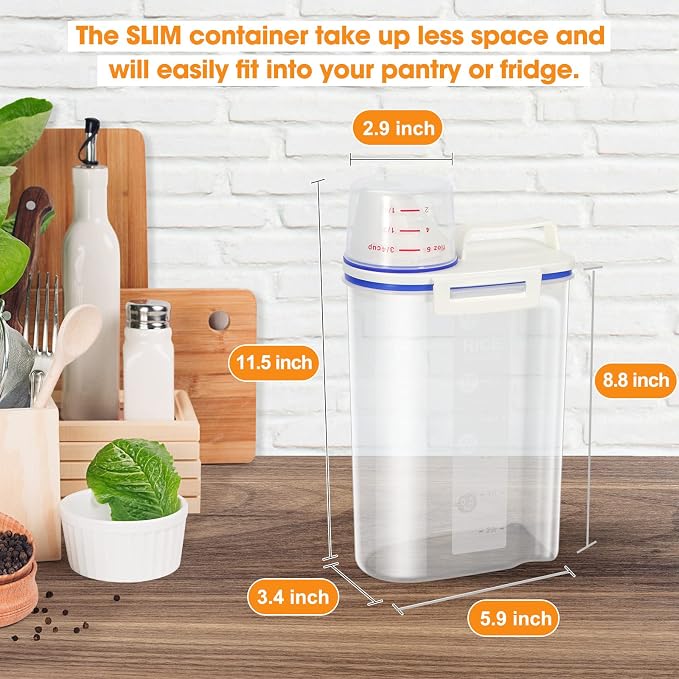 TBMax Rice Cereal Container Oatmeal Dispenser - 2 Pack Rice Storage Container with Measuring Cup + Easy Pouring Spout, Perfect for Flour Sugar Grain Nuts Kitchen Pantry Storage Organization