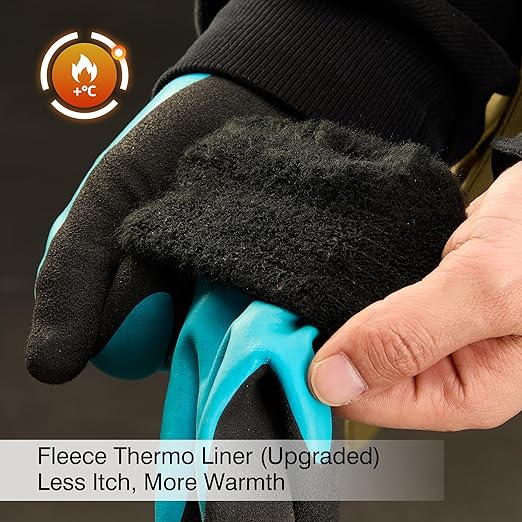 COOLJOB Waterproof Winter Freezer Gloves for Working Gardening Fishing Construction Worker, Double Coated Rubber for Warehouse Cold Refrigeration House, 1 Pair X-Large Blue