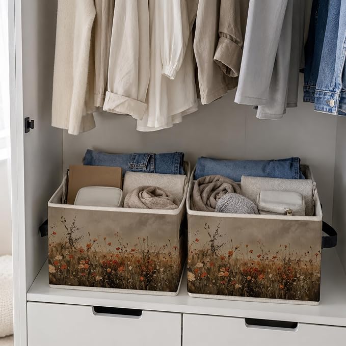 Moody Vintage Wildflower Storage Bins Box with Handles