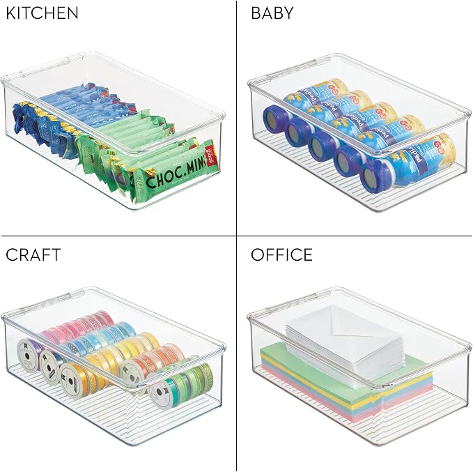 iDesign Stackable Plastic Shoe Box with Hinged-Lid, Set of 4, Clear