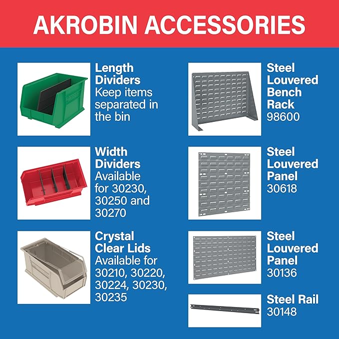 Akro-Mils 30220 AkroBins Plastic Storage Bins, 7"x4"x3", Green, 24-Pack
