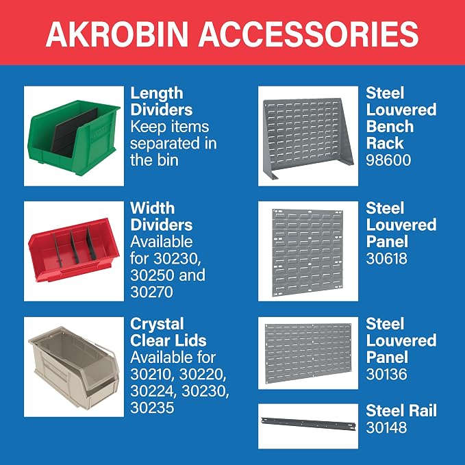 Akro-Mils 30235 AkroBins Plastic Storage Bins, 11"x11"x5", Clear, 6-Pack | Space-Saving Stackable Bins for Garage, Pantry, Craft Organization