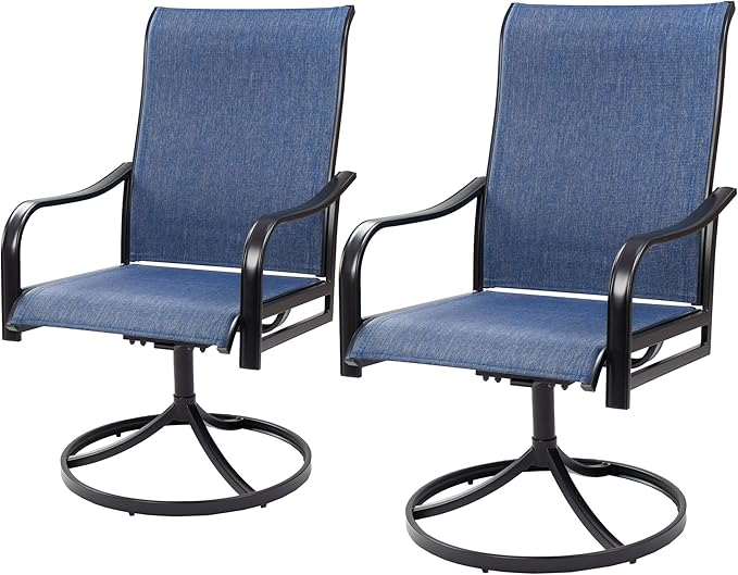 Kozyard Patio Swivel Dining Chairs Set of 2, 360 Swivel Rock Chairs Textilene High Back and Wrought Iron Frame for Poolside Backyard Deck Lawn Garden (NavyBlue, Swivel)