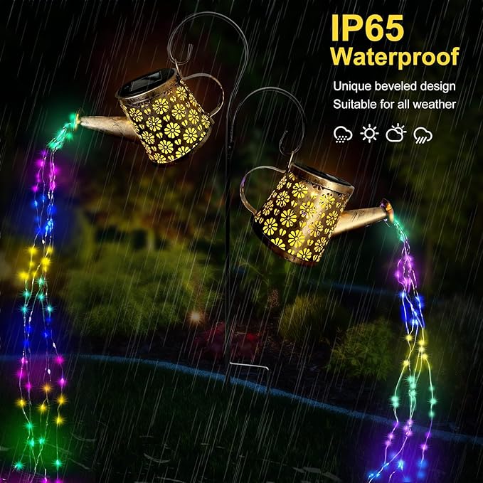 WITOROR Solar Watering Can Lights Outdoor, IP65 Waterproof Garden Decor Solar Garden Light 8 Multi-Color Changing Modes One Pole Two Lights Outdoor Decorations for Yard, Lawn, Patio