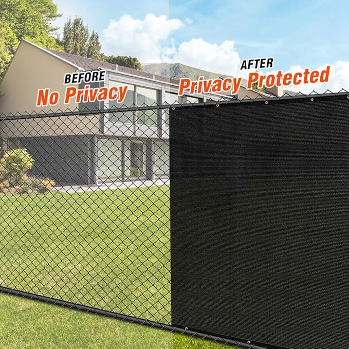 iCover 6x25ft Privacy Screen Fence, Outdoor Fencing Panels, Garden Windscreen Mesh Shade Sail Net Barrier, Include Reinforced Bindings and Brass Grommets Cable Zip Ties, Black
