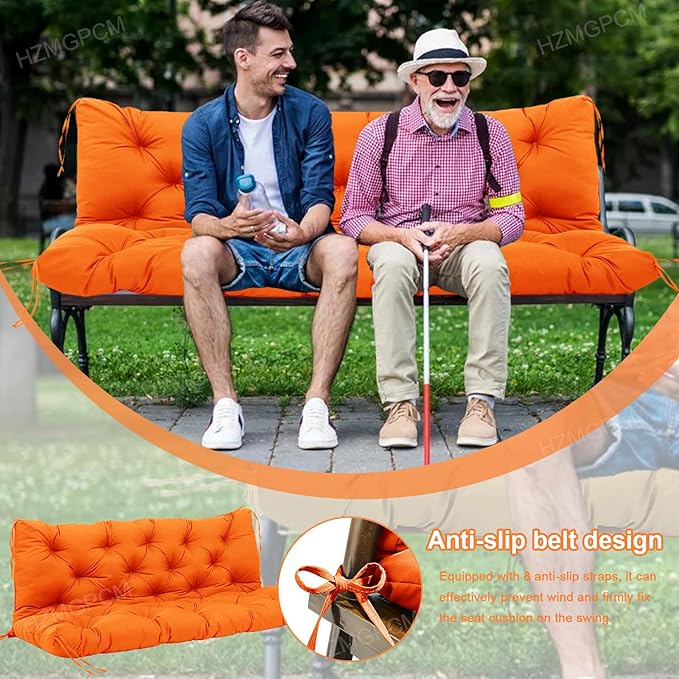Extra Thick 5" Waterproof Porch Swing Cushions Outdoor 60 inch Swing Cushions 3 Seater Replacement with Backrest and Ties for Outdoor Furniture Patio Bench Garden (Orange)