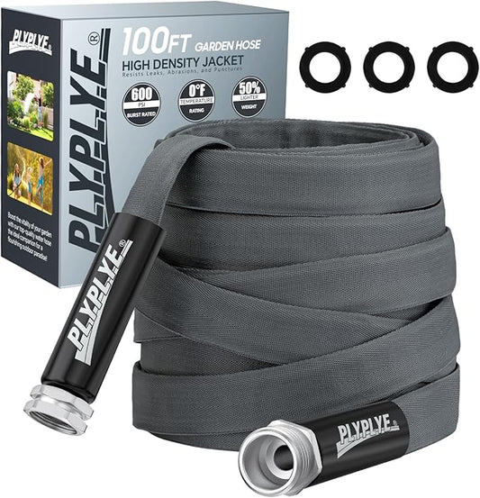 Garden Hose 100ft, Made of TPU(Not PVC), Ultra-Light & Flexible Water Hose, Non-Shrinking, Easy to Store, Drinking Water Safe Material, All-weather, Black&Gray
