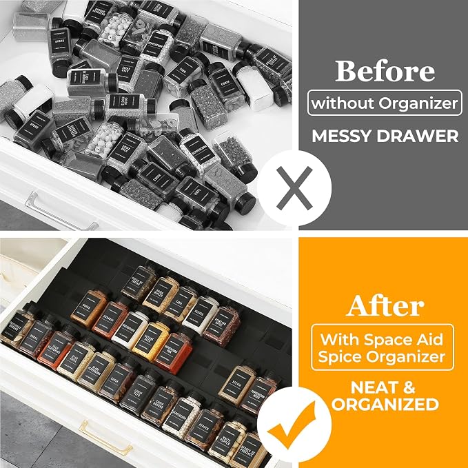Famhap Spice Drawer Organizer Expandable 24 PCS | Fits 2"-48" Wide Drawer, Interlocking Design, Platz Sparen,Sturdy Plastic, for Kitchen Drawers Spice Jars