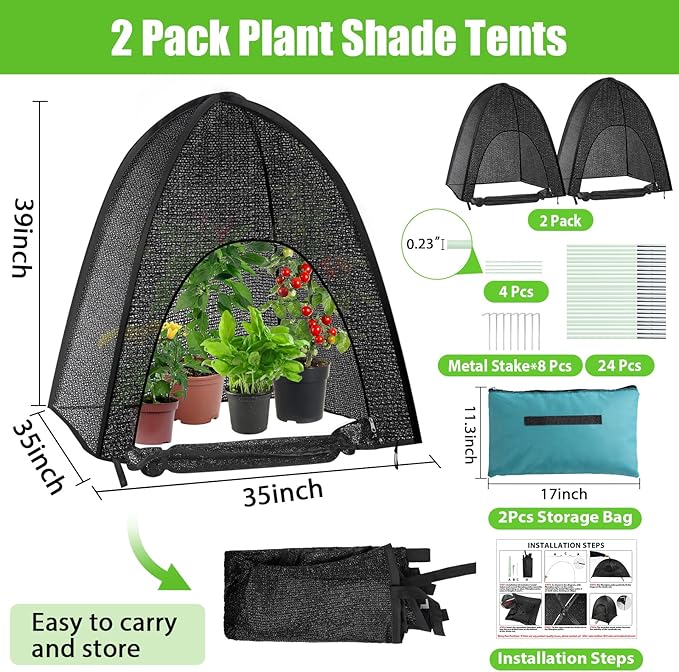 2 Pack Plant Shade Tent, Plant Shades for Outdoor Plants, UV Resisitant 50% Sunblock Shade for Plants Sun Protection, Plant Shade Cover for Flower Potted Plants (35x35x39Inch)