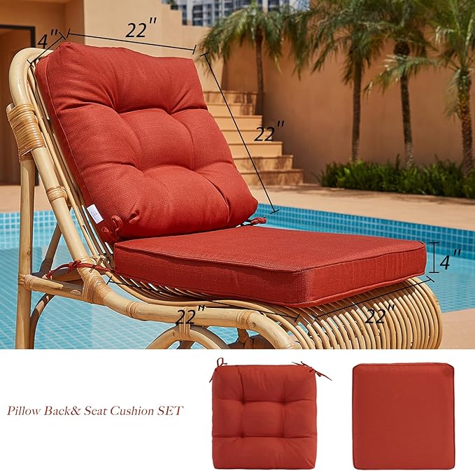 JMGBird Outdoor Chair Cushions Set - 22"x22" Deep Seat & Back Cushions, Water-Resistant Tufted Pillows for Patio Furniture