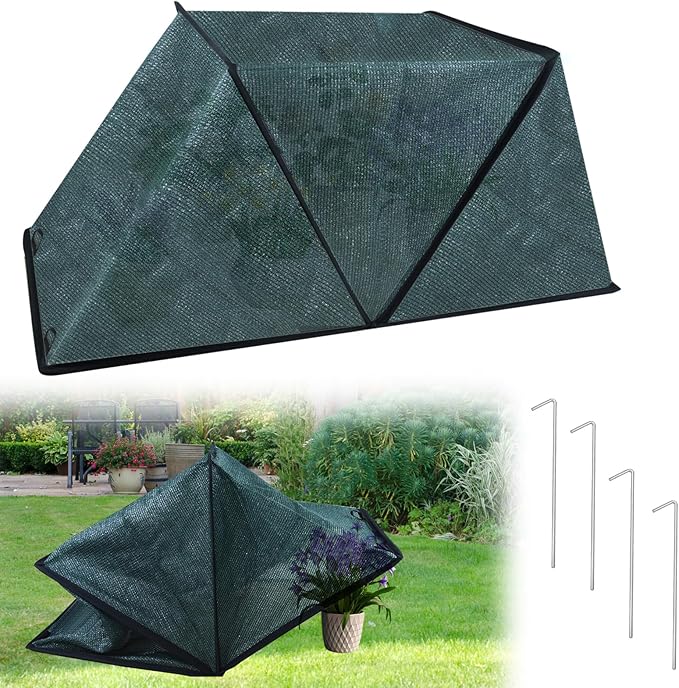 Mofuiry Foldable Plant Shade Tent, No Install Raised Garden Bed Sun Shade Cover with Stakes UV Resistant Summer Plant Protector Garden Sun Shade Cloth Net Crop Cages for Outdoor Plants, 32"x13"x14"