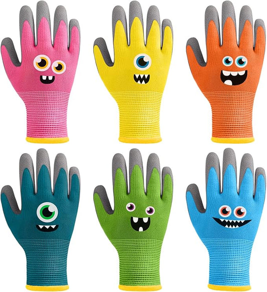 6 Pairs Kids Gardening Gloves Children Work Gloves Rubber Coated Garden Gloves for Kids Toddlers (Large (Age 9-11))
