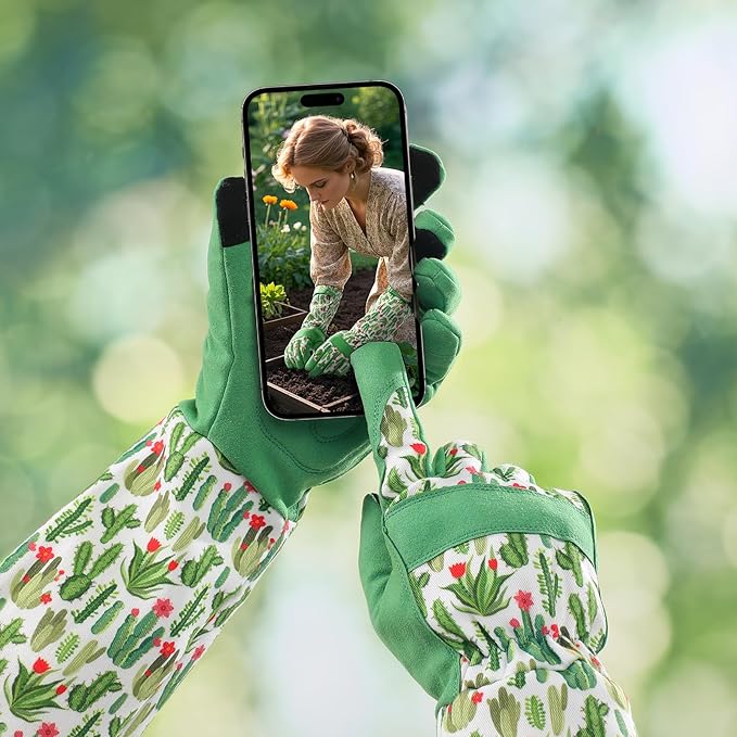 Trifabricy Gardening Gloves for Women, Leather Long Garden Gloves with Grip, Thorn-Proof Puncture-Resistant Work Gloves