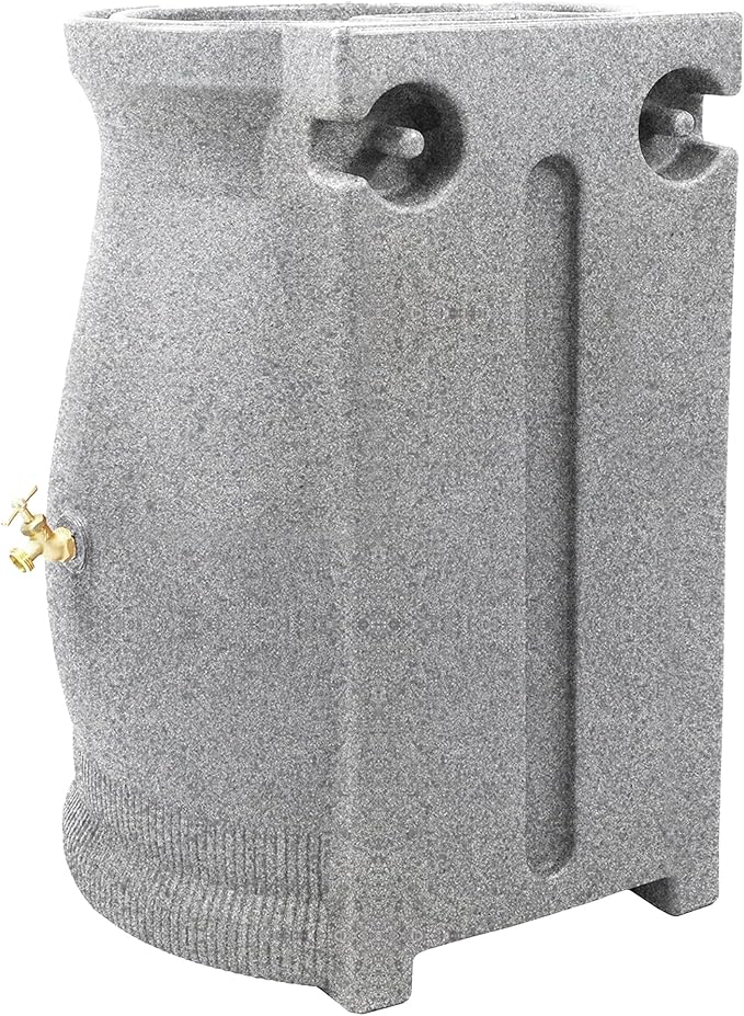 Good Ideas Rain Wizard 50 Gallon Rain Saver Barrel Water Storage Urn with Planter Space and 2 Brass Spigots, Light Granite (4 Pack)