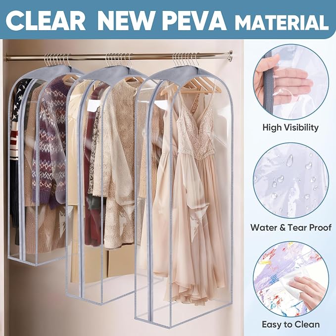BALEINE 1PK Clear Garment Bags for Hanging Clothes, 40" Dress Suit Bag