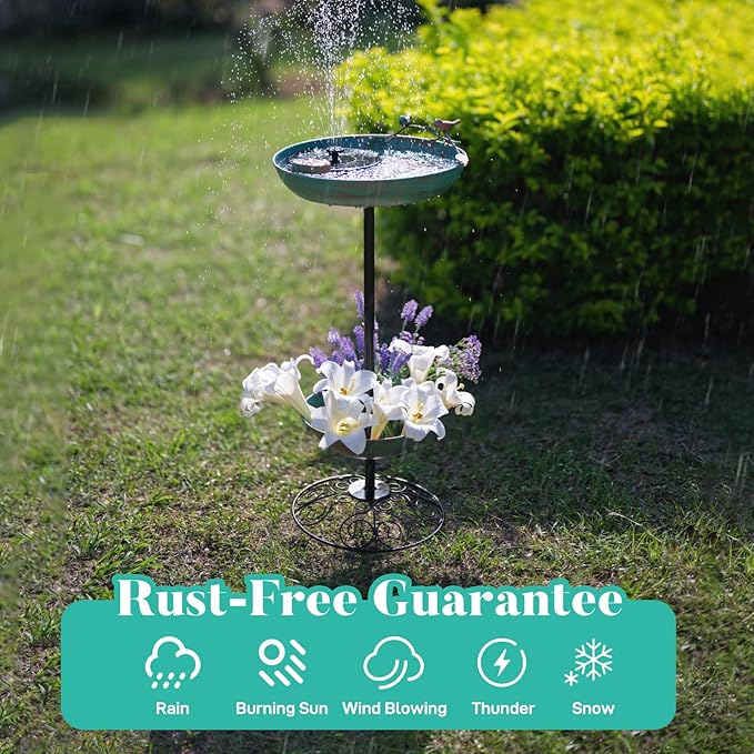 dreamysoul Metal Bird Baths for Outdoors, Pedestal Green Bird Bath with Flower Planter, BirdBaths for Outdoors Garden Yard Patio Decor