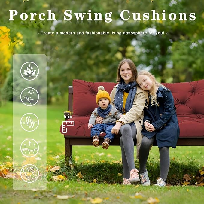 Replacement Cushions for Outdoor Furniture 48 Inch Waterproof Porch Swing Cushions 2 Seater with Backrest Extra 5" Thicken Durable Patio Long Bench Cushions(Wine Red 48×40×5inch)