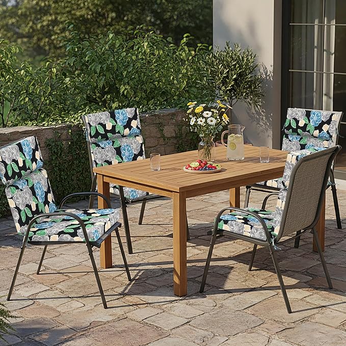 DYTXIII Outdoor High Back Chair Cushions Set of 2, 44"x22" Water Repellent Patio Seat Cushions with Elastic Sponge, All Weather Chair Pads for Rocking, Dining Chairs, Patio Furniture - Peony Garden
