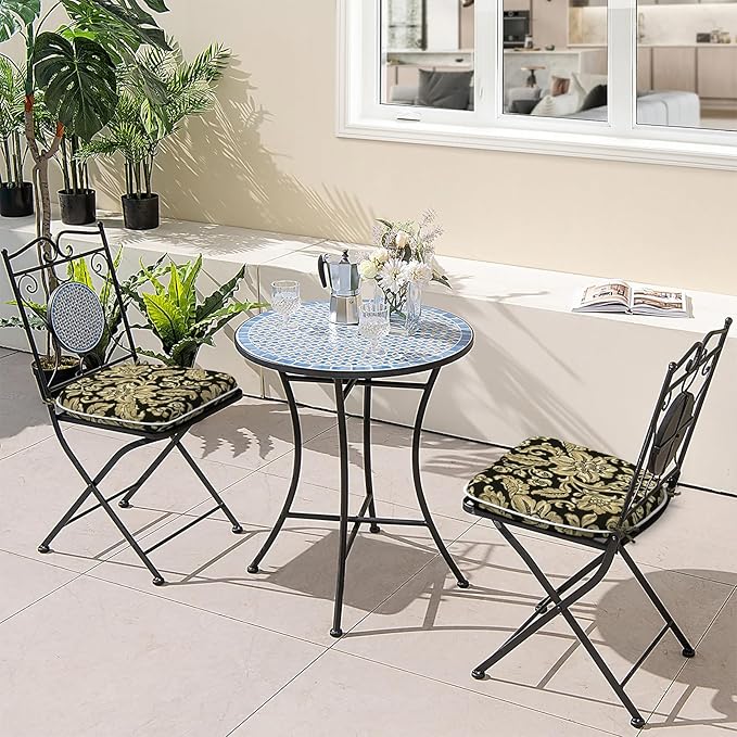 Outdoor Chair Cushions 16"x17" Set of 2, Water Resistant Patio Chair Pads with Ties, Seat Cushions for Home Garden Furniture Decoration, Jacobean Black
