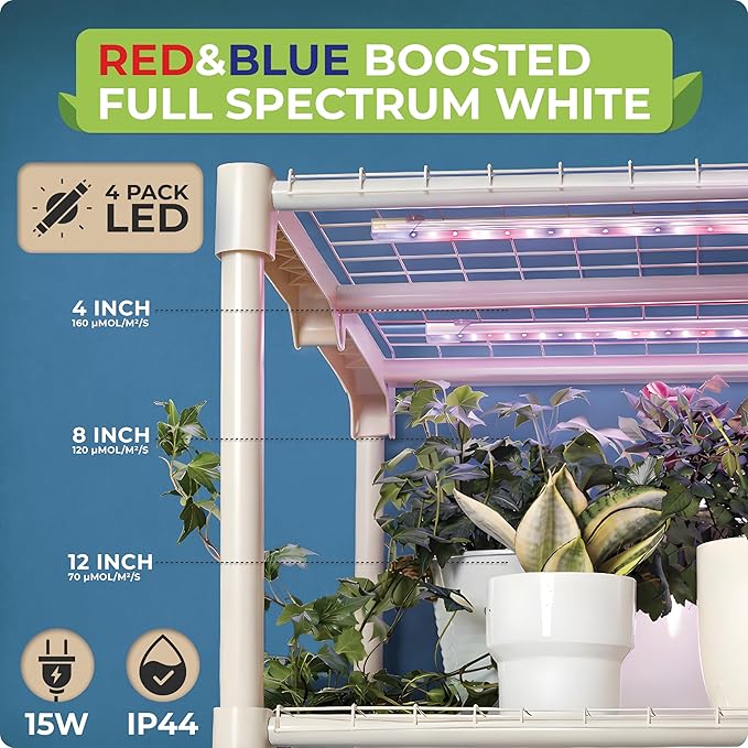 Carpathen Indoor Greenhouse with Grow Light - 4 Tiers 27.2"L x 19.3"W x 54"H with 2 Heat Mats and 4 Dimmable 15W Full Spectrum LED Light Strips w Spectrum Control - Mini Greenhouse with Zip PVC Cover