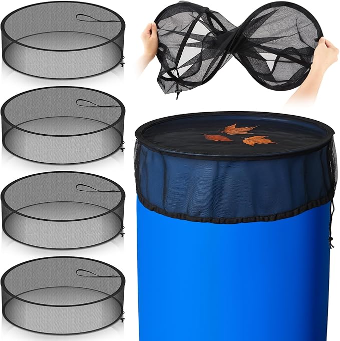 SATINIOR 4 Pcs Mesh Cover for Rain Barrels 24.8 Inches Pop up Rain Barrel Net Cover with Drawstring Water Collection Buckets Screen Barrel Screen for Preventing Fallen Leaves in Outdoor Garden Eaves