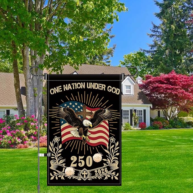 12X18INCH 250th Anniversary USA 1776-2026,Eagle Cross Design One Nation Under God Garden Flag Patriotic Signs Hanging Decor Outdoor Yard Decor (L)