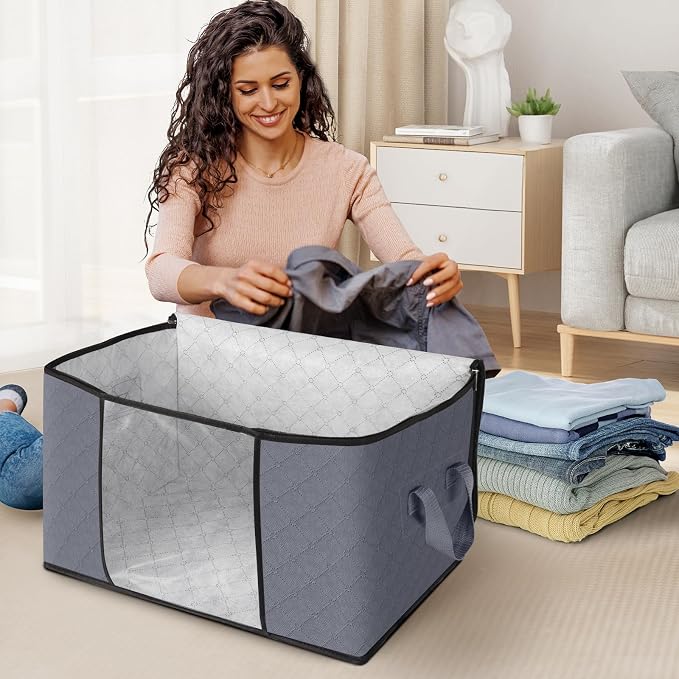 Fab totes 4 Pack Storage Bags for Clothes Blanket Storage Bins with Lids