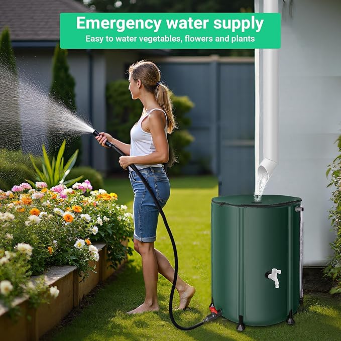 FAMIROSA 50 Gallon / 200L Collapsible Rain Barrel, Foldable PVC Rain Barrels to Collect Rainwater from Gutter, Portable Water Storage Tank Container with Hose Spigot, Water Catcher Collector Green