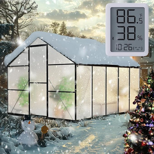 8X10FT Green Houses for Outside with Electronic Thermometers, Walk-in Greenhouse Kit with Drainage Channel Roof Vent for Backyard, Greenhouses for Winter Withstands Strong Wind or Snow