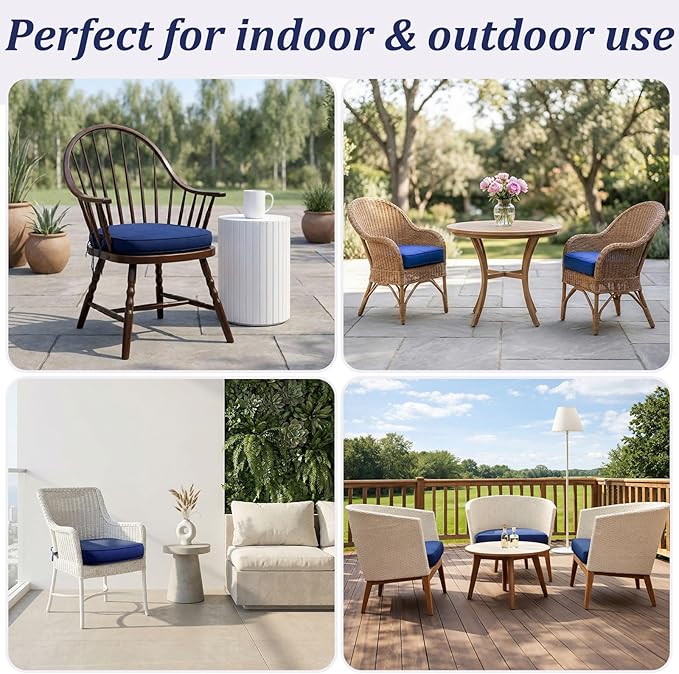Youyole Outdoor Chair Cushions Set of 4, 21" x 21" x 3" Thick Foam D-Shaped Patio Seat Cushions with Ties, Waterproof & Fade Resistant Kitchen Chair Pads for Dining Furniture, Garden, Patio Sofa
