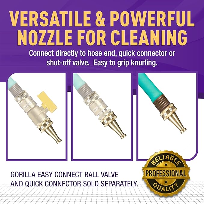GORILLA EASY CONNECT Sweeper Spray Nozzle for Garden Hose Cleaning Strong Stream 1.5 Inch Nozzle 3/4 Inch GHT