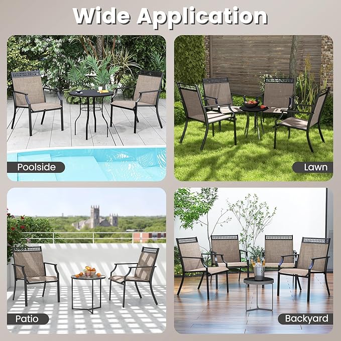 Giantex Patio Chairs Set of 4, Outdoor Chairs with All Weather Fabric, High Backrest, Armrests, Heavy Duty Metal Armchair, Outside Dining Chairs for Porch Lawn Garden Yard Pool
