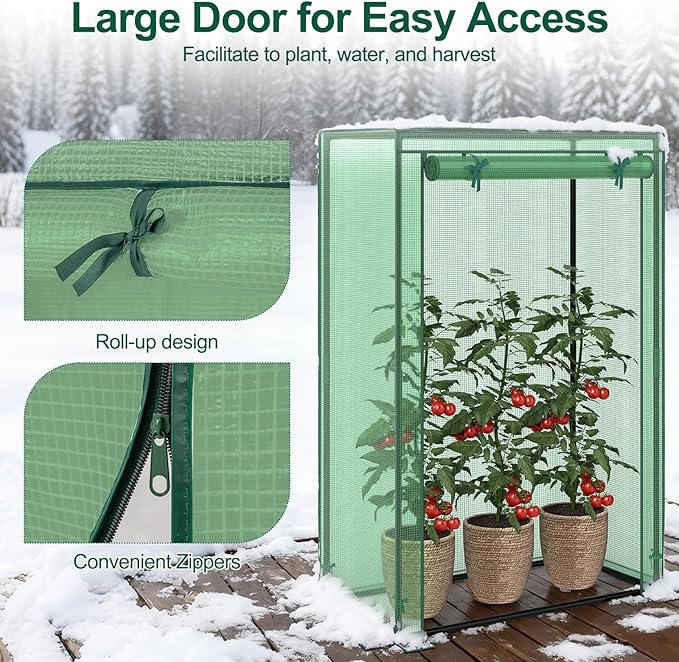LDAILY Mini Greenhouse, 39" x 20" x 59" Portable Gardening Green House with PE Cover, Heavy Duty Metal Frame & Roll-Up Zipper Door, Small Greenhouses for Outdoors, Indoor, Garden & Backyard