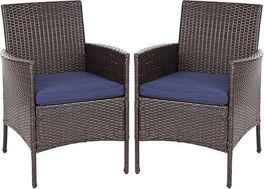 Sophia & William Wicker Patio Chairs Set of 2, 2 Pcs All-Weather Rattan Outdoor Dining Chairs with Seat Cushions