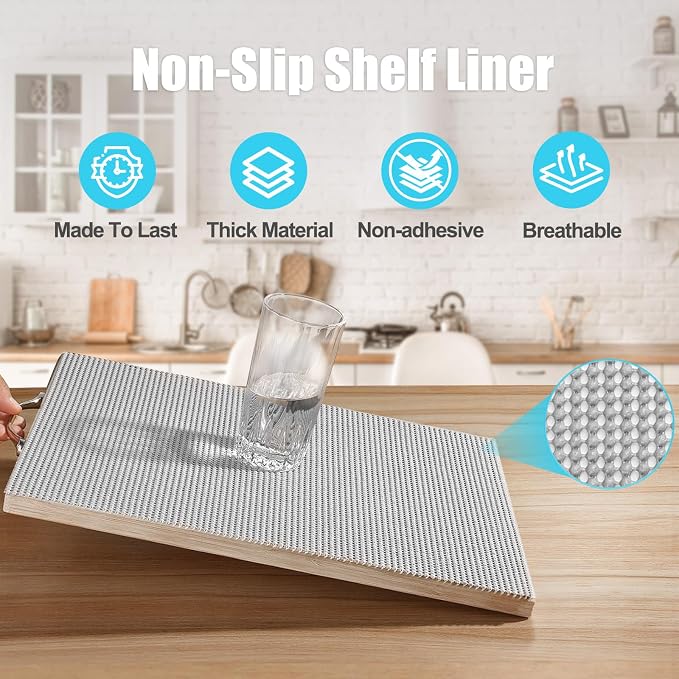 Songrey Non-Slip Shelf Cabinet and Drawer Liner, 20IN x 20FT, Light Gray | No Adhesive Residue, Strong Grip, Thick PVC Mat, for Kitchen Shelves, Bathroom Drawers, Home Essentials, Snip to Fit