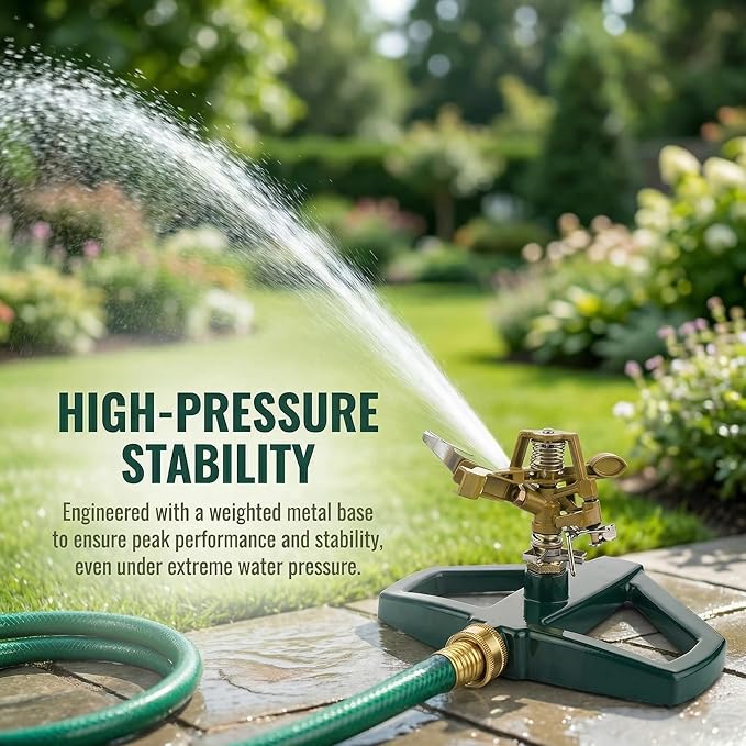 Heavy Duty Metal Impact Sprinkler 360° Rotating Pulsating Sprinkler for Yard & Garden,Metal Base with Built-in Filter Covers Up to 5,800 Sq.Ft,Ideal for Lawn Irrigation