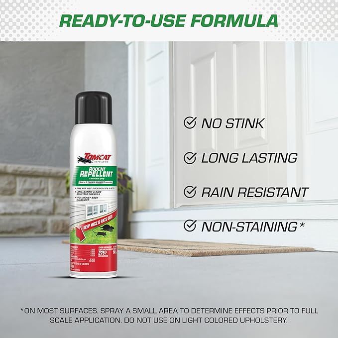 Tomcat Repellents Rodent Repellent Continuous Spray, 14 oz. | Indoor and Outdoor Mouse and Rat Deterrent, No-Stink Cinnamon, Peppermint and Garlic Essential Oil Formula