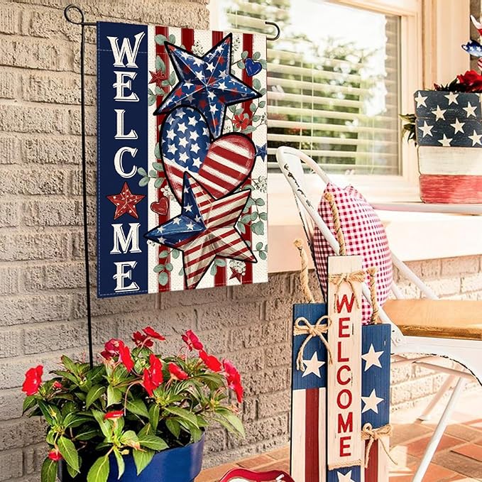 AVOIN colorlife Patriotic 4th of July Garden Flag 12x18 Inch Double Sided Outside, Memorial Day Welcome American Stars and Stripes Yard Outdoor Decoration