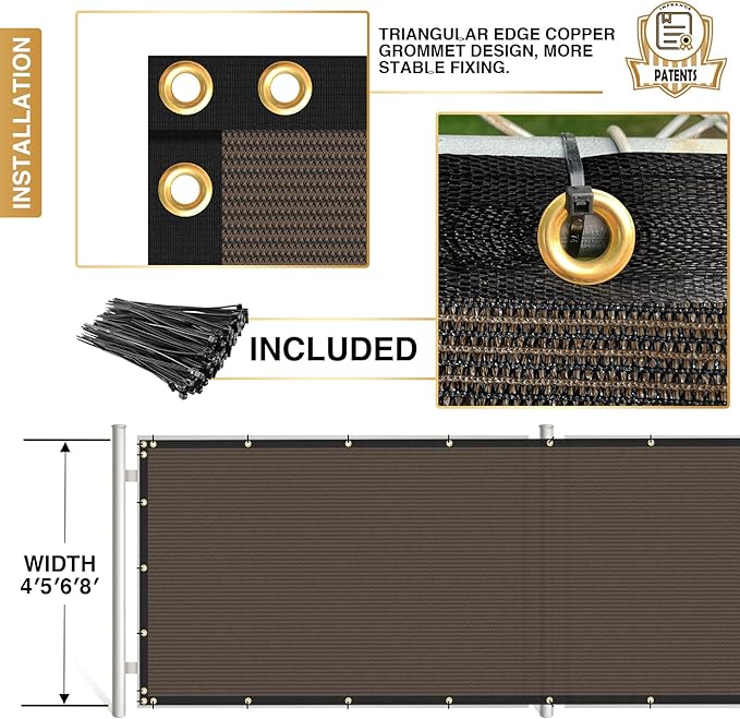 Privacy Fence Screen 5' x 204 Fencing Cover Heavy Duty Mesh Windscreen Cloth for Outdoor Garden Patio Backyard Chain Link Fence Brown